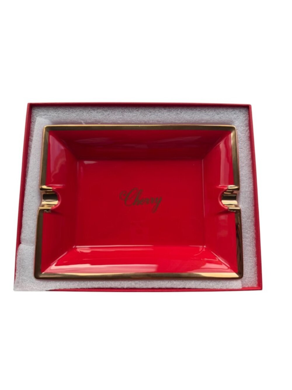 Cherry LA Rectangular Ceramic Ashtray (Red/Gold) NWT